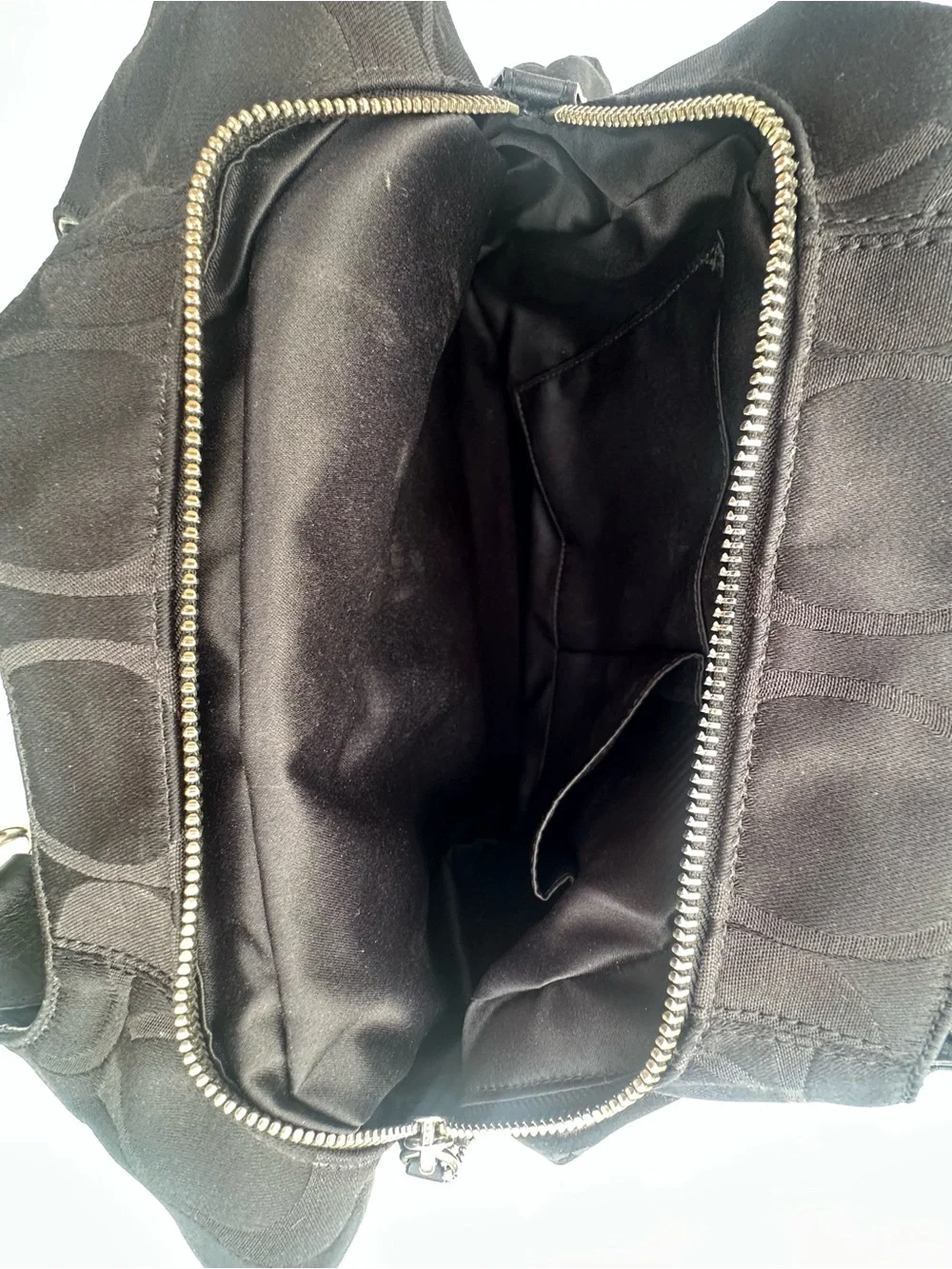 Coach Black Signature Canvas Shoulder Tote with Front Buckle Pocket